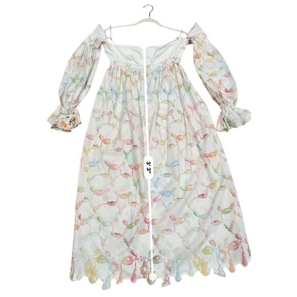 Rosie Assoulin Strapless Babydoll Maxi Dress sz 4 Watercolor Print Bell Sleeves - Picture 10 of 13